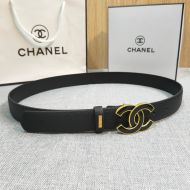 Chanel Belt with Enamel Logo Buckle in Grained Calfskin Black