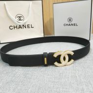 Chanel Belt with Enamel Logo Buckle in Grained Calfskin Black/White