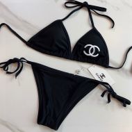 Chanel Bikini with Logo Embroidery Women Cotton Black