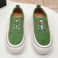 Chanel Biscuit Platform Slip-On Sneakers with Logo Print Women Suede Green