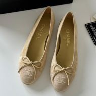 Chanel Bow Ballet Flats Women Suede Khaki