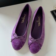 Chanel Bow Ballet Flats Women Suede Purple