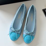 Chanel Bow Ballet Flats Women Suede Sky Blue