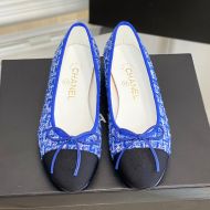 Chanel Bow Ballet Flats Women Wool Tweed and Grosgrain Navy Blue