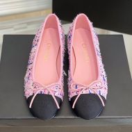 Chanel Bow Ballet Flats Women Wool Tweed and Grosgrain Pink