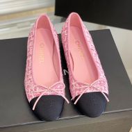 Chanel Bow Ballet Flats Women Wool Tweed and Grosgrain Rose