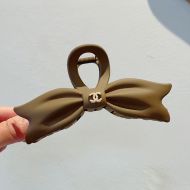 Chanel Bow Shark Hair Clip with Pearl Logo in PVC Coffee