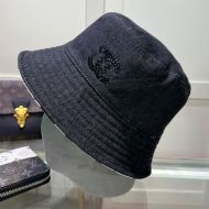 Chanel Bucket Hat with Rhinestone Logo in Canvas Black