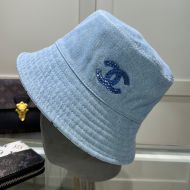 Chanel Bucket Hat with Rhinestone Logo in Canvas Blue