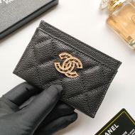 Chanel AP2737 Card Holder with Crystal Logo in Grained Calfskin Black