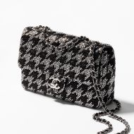 Chanel AS4297 Evening Crossbody Bag with Houndstooth Motif in Strass and Calfskin Black/White