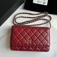 Chanel Flap Clutch with Chain in Lambskin Burgundy/Silver