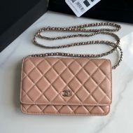 Chanel Flap Clutch with Chain in Lambskin Pink/Silver