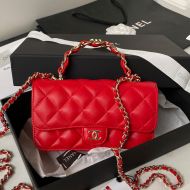 Chanel AP3226 Flap Phone Holder with Chain in Calfskin Red