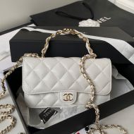 Chanel AP3226 Flap Phone Holder with Chain in Calfskin White