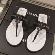 Chanel Flip-Flop Flat Sandals with Woven Chain Strap Women Lambskin Black