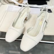 Chanel G31318 Slingback Pumps Women Cotton and Silk White