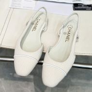 Chanel G31319 Slingback Flats Women Cotton and Silk White