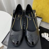 Chanel G45503 Mary Janes with Flower Buckle Women Lambskin and Patent Leather Black