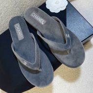 Chanel G45716 Thongs Slides with Crystal Logo Women Suede Grey