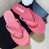 Chanel G45716 Thongs Slides with Crystal Logo Women Suede Pink