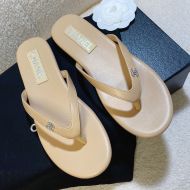 Chanel G45716 Thongs Slides with Crystal Logo Women Lambskin Khaki