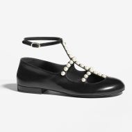 Chanel G45752 Mary Janes with Pearl T-Strap Women Goatskin Black