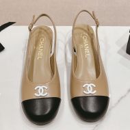 Chanel G45768 Slingback Pumps Women Calfskin Khaki