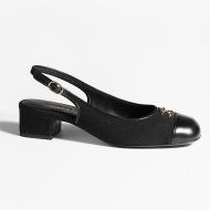 Chanel G45768 Slingback Pumps Women Wool and Calfskin Black