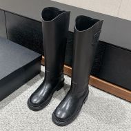 Chanel High Boots with Logo Patch Women Calfskin Black