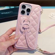 Chanel iPhone Case with Logo Flap Card Holder and Strap in Calfskin Pink