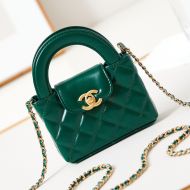 Chanel AP3435 Kelly Clutch with Chain in Shiny Calfskin Green