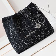 Chanel AS3261 Large 22 Hobo Bag with Chanel Logo Embroidery in Denim Black