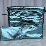 Chanel AS3261 Large 22 Hobo Bag with Chanel Letters in Shiny Calfskin Blue