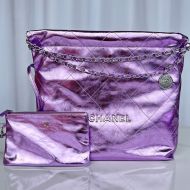 Chanel AS3261 Large 22 Hobo Bag with Chanel Letters in Shiny Calfskin Purple