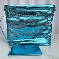 Chanel AS3261 Large 22 Hobo Bag with Chanel Letters in Shiny Calfskin Teal