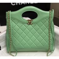 Chanel AS4853 Large 31 Shopping Bag in Shiny Crumpled Calfskin Green