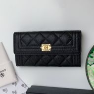 Chanel Large Boy Flap Bifold Wallet in Grained Calfskin Black/Gold