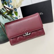 Chanel Large Flap Trifold Wallet in Shiny Calfskin Burgundy