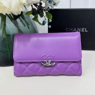 Chanel Large Flap Trifold Wallet in Shiny Calfskin Purple