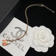 Chanel Logo Lock Pendant Necklace in Metal and Enamel Orange