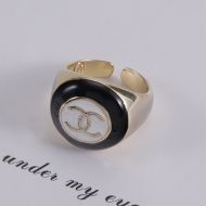 Chanel Logo Thick Open Ring in Brass and Enamel Black