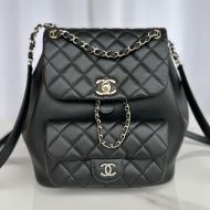 Chanel AS3618 Medium Duma Backpack with Woven Chain Strap in Calfskin Black