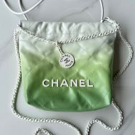 Chanel AS3980 Mini 22 Hobo Bag with Double Crossbody Strap in Gradient Calfskin Green