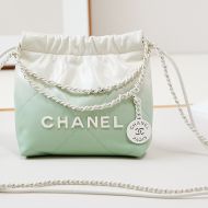 Chanel AS3980 Mini 22 Hobo Bag with Double Crossbody Strap in Gradient Calfskin Teal