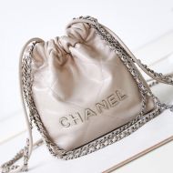 Chanel AS3980 Mini 22 Hobo Bag with Double Crossbody Strap in Shiny Calfskin Apricot