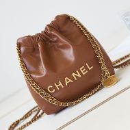 Chanel AS3980 Mini 22 Hobo Bag with Double Crossbody Strap in Shiny Calfskin Brown