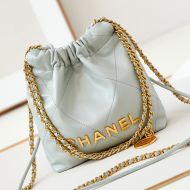 Chanel AS3980 Mini 22 Hobo Bag with Double Crossbody Strap in Shiny Calfskin Sky Blue