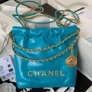 Chanel AS3980 Mini 22 Hobo Bag with Double Crossbody Strap in Shiny Calfskin Teal