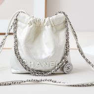 Chanel AS3980 Mini 22 Hobo Bag with Double Crossbody Strap in Shiny Calfskin White